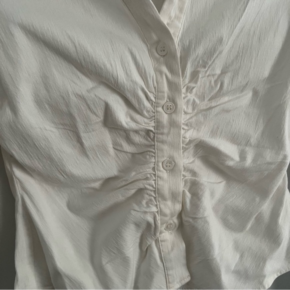 Zara Cream Ruched Button-Down Women's Shirt - Picture 3 of 7